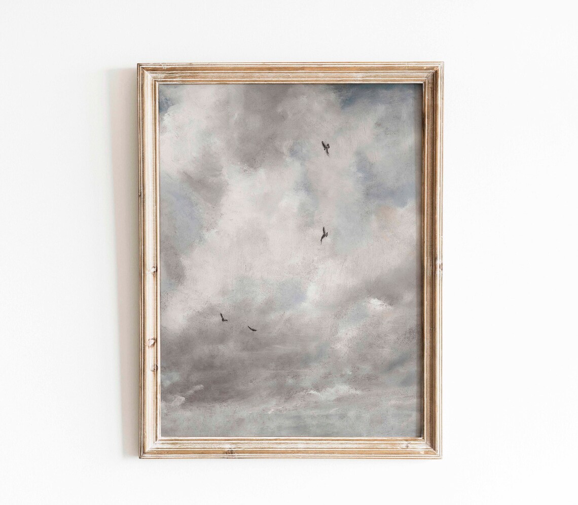 Vintage Cloud Wall Art, Birds and Clouds - Image 2