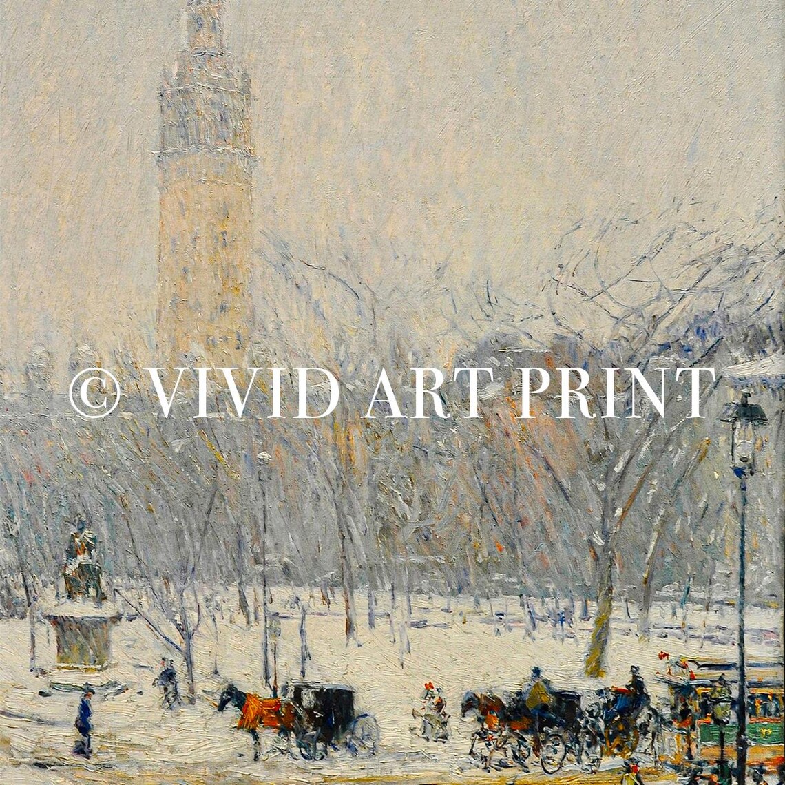Vintage New York Cityscape, Snowstorm Painting - Image 4