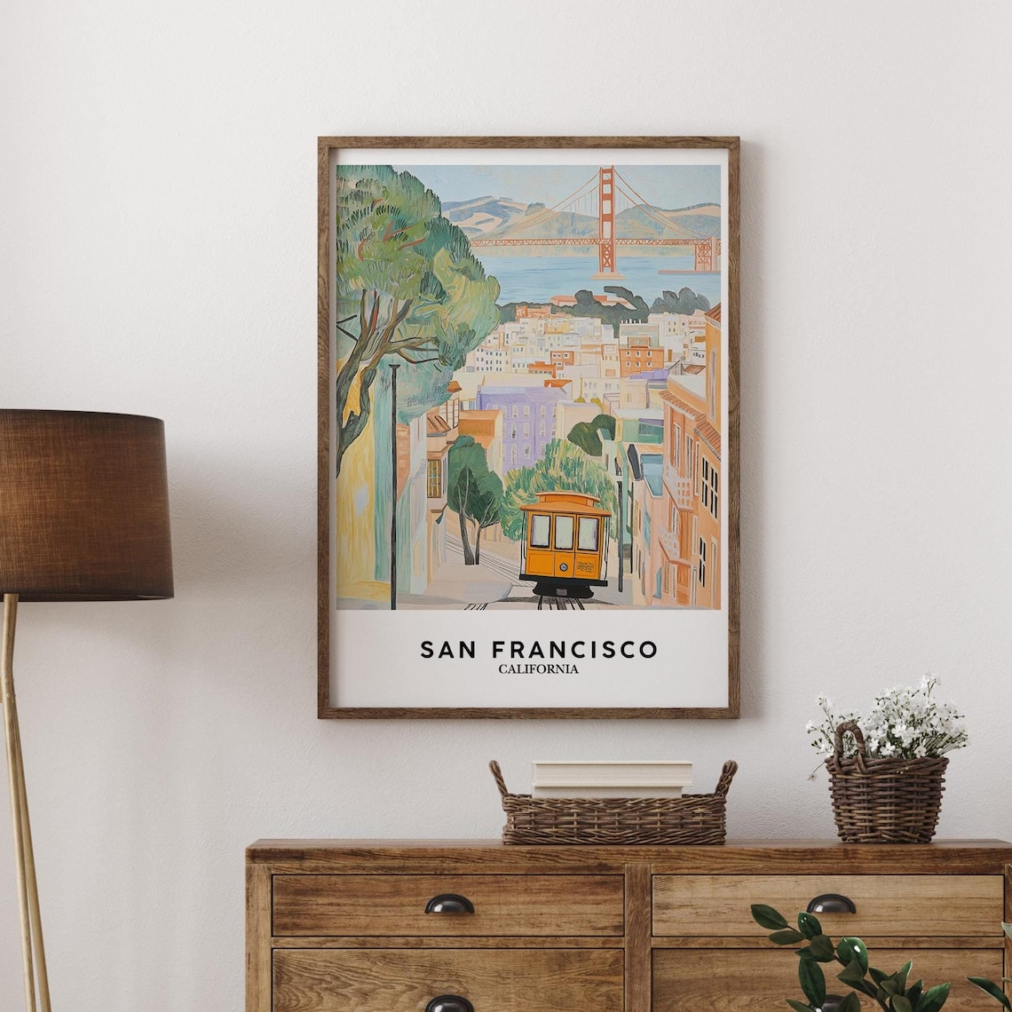 San Francisco Cable Car Golden Gate Bridge California Travel Poster