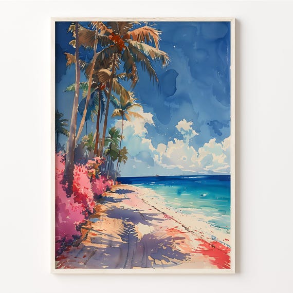 Grand Cayman Watercolor Painting Caribbean Travel Poster Retro Wall Art Vintage Print Mid Century Poster C30 565