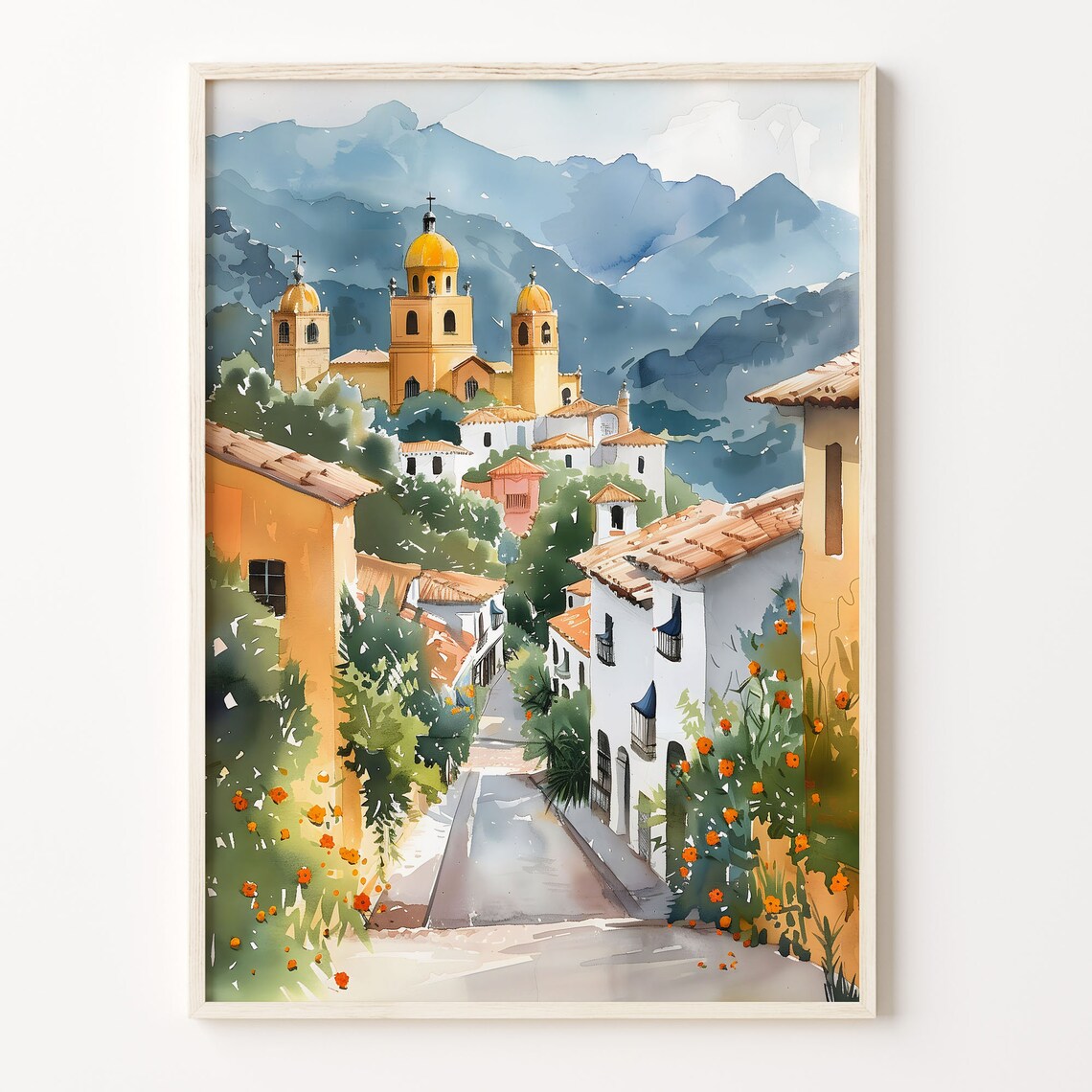 Bogota Watercolor Painting, Mid-Century Modern Art Print