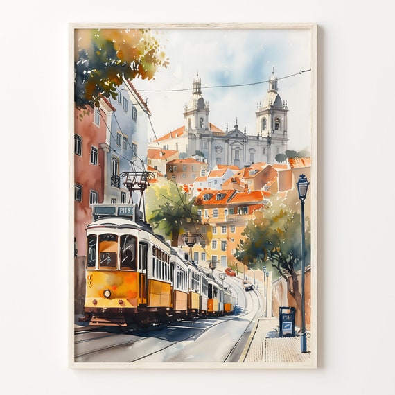 Lisbon Watercolor Travel Poster, Portugal Art Print