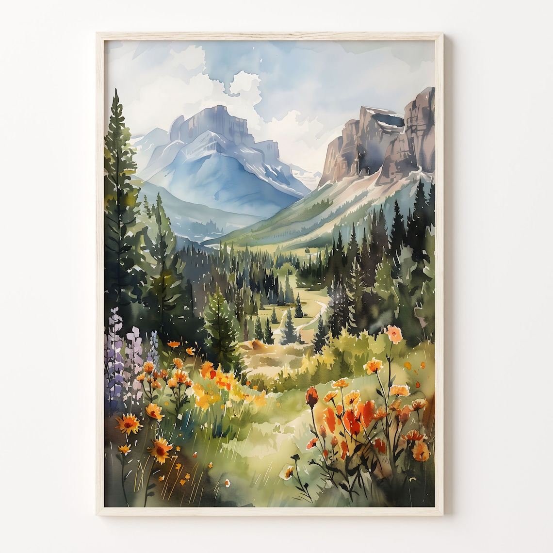 Banff Watercolor Painting Travel Poster, Canada
