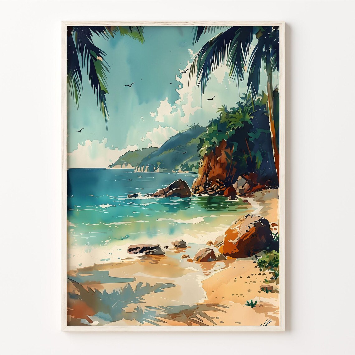 Jamaica Tropical Palm Cove Caribbean Watercolor Painting Poster