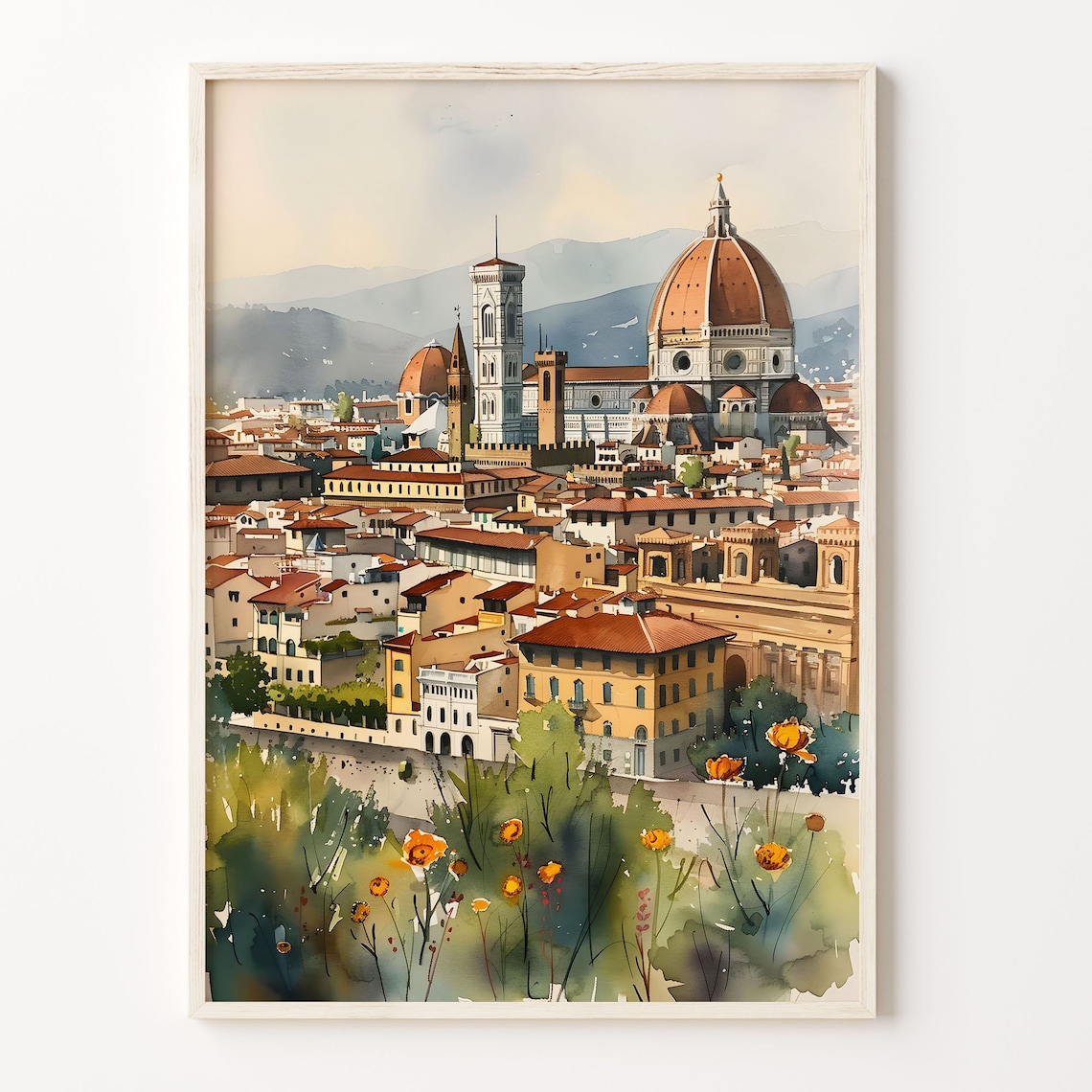 Florence Watercolor Painting, Italy Travel Poster