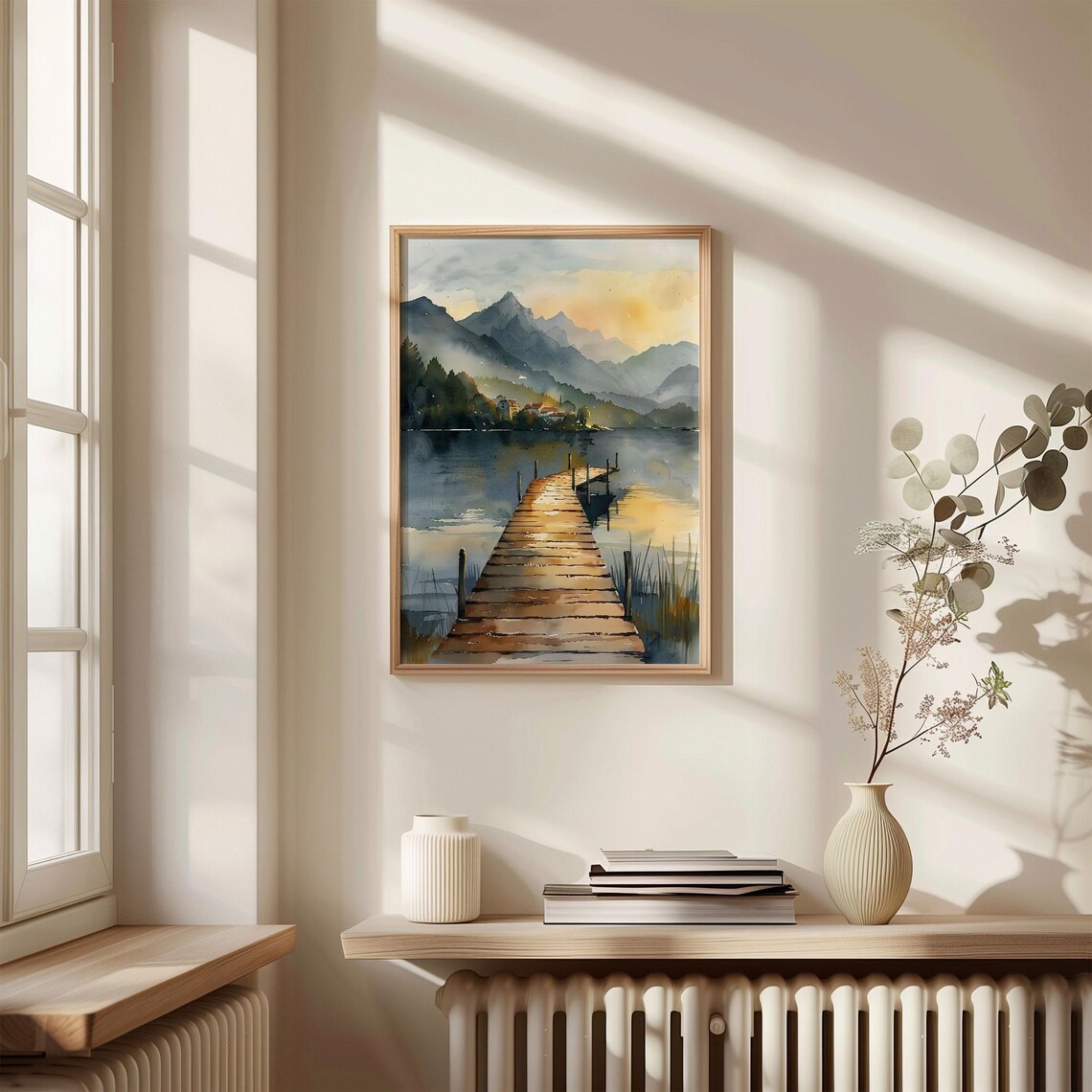 Windermere Lake District Sunset Wooden Jetty Watercolor Travel Poster - Image 4