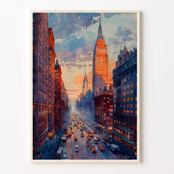 New York Watercolor Travel Poster, Wall Art Print