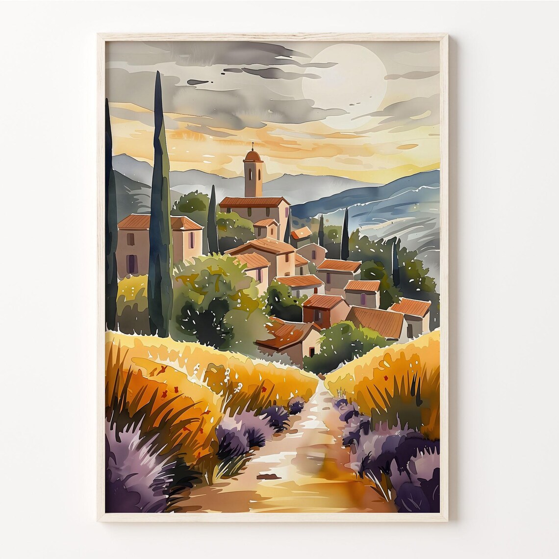 Provence France Countryside Village Watercolor Painting Poster