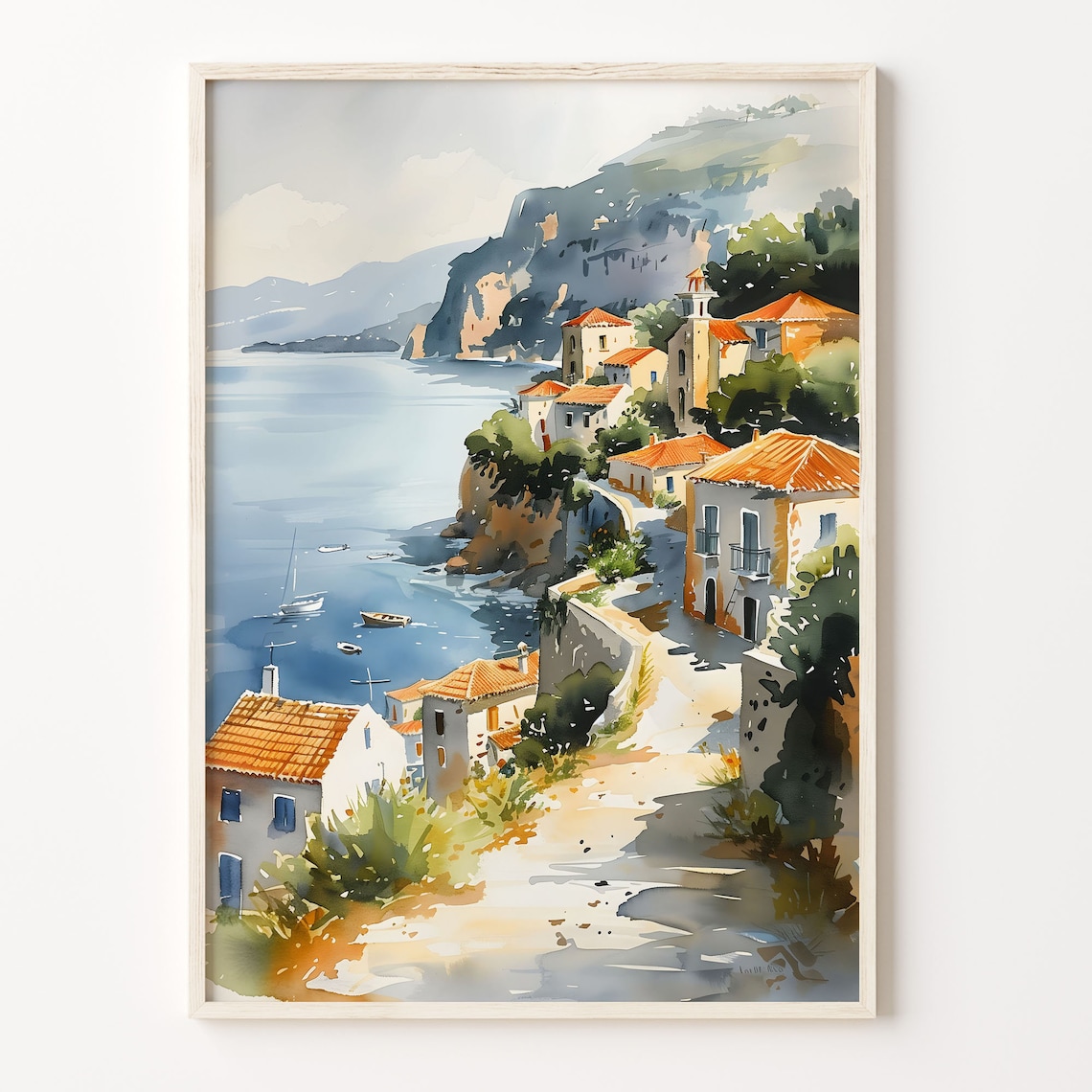 Kefalonia Greece Watercolor Art Print, Travel Poster