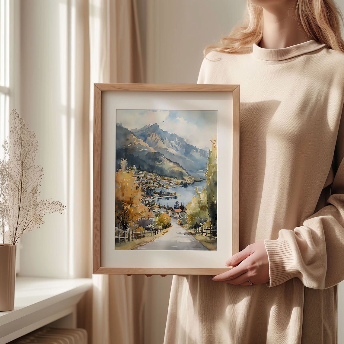 Queenstown Watercolor Painting New Zealand Poster - Image 2