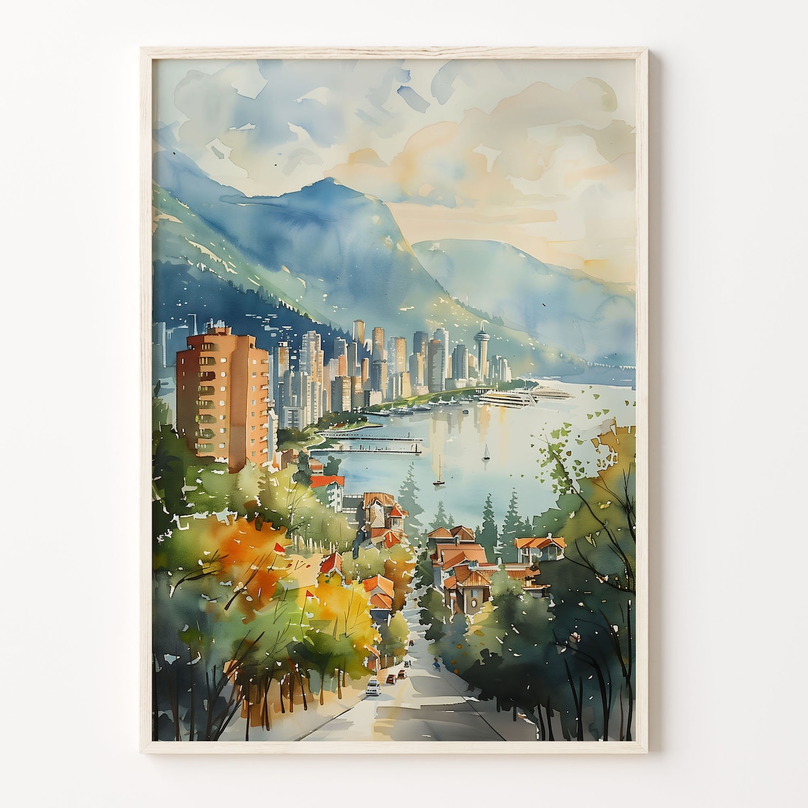 Vancouver Evening Watercolor Art Print, Canada