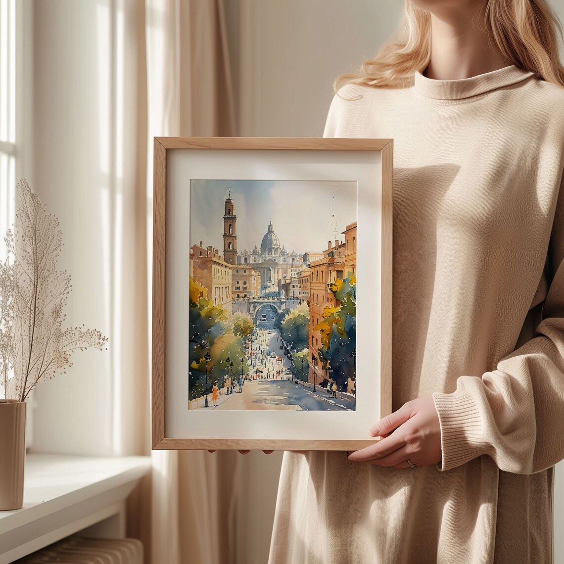 Rome St Peters Basilica Dome Vatican City Street Watercolor Poster - Image 2