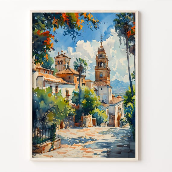 Seville Watercolor Travel Poster, Vintage Spain Art Print