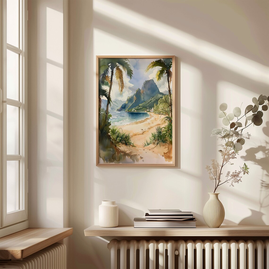 Saint Lucia Pitons Tropical Beach Palm Trees Watercolor Poster - Image 4