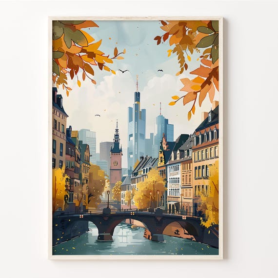 Frankfurt Watercolor Travel Poster, Germany Wall Art