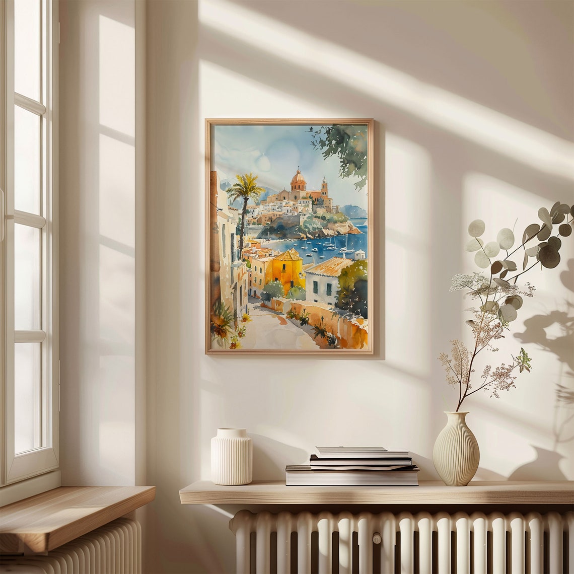 Ibiza Spain Old Town Harbour Palm Tree Sunset Watercolor Poster - Image 4