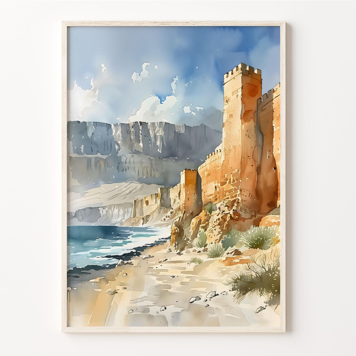 Masada Watercolor Travel Poster, Israel Art Print