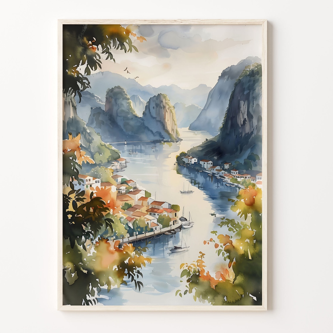 Ha Long Bay Watercolor Travel Poster, Vietnam