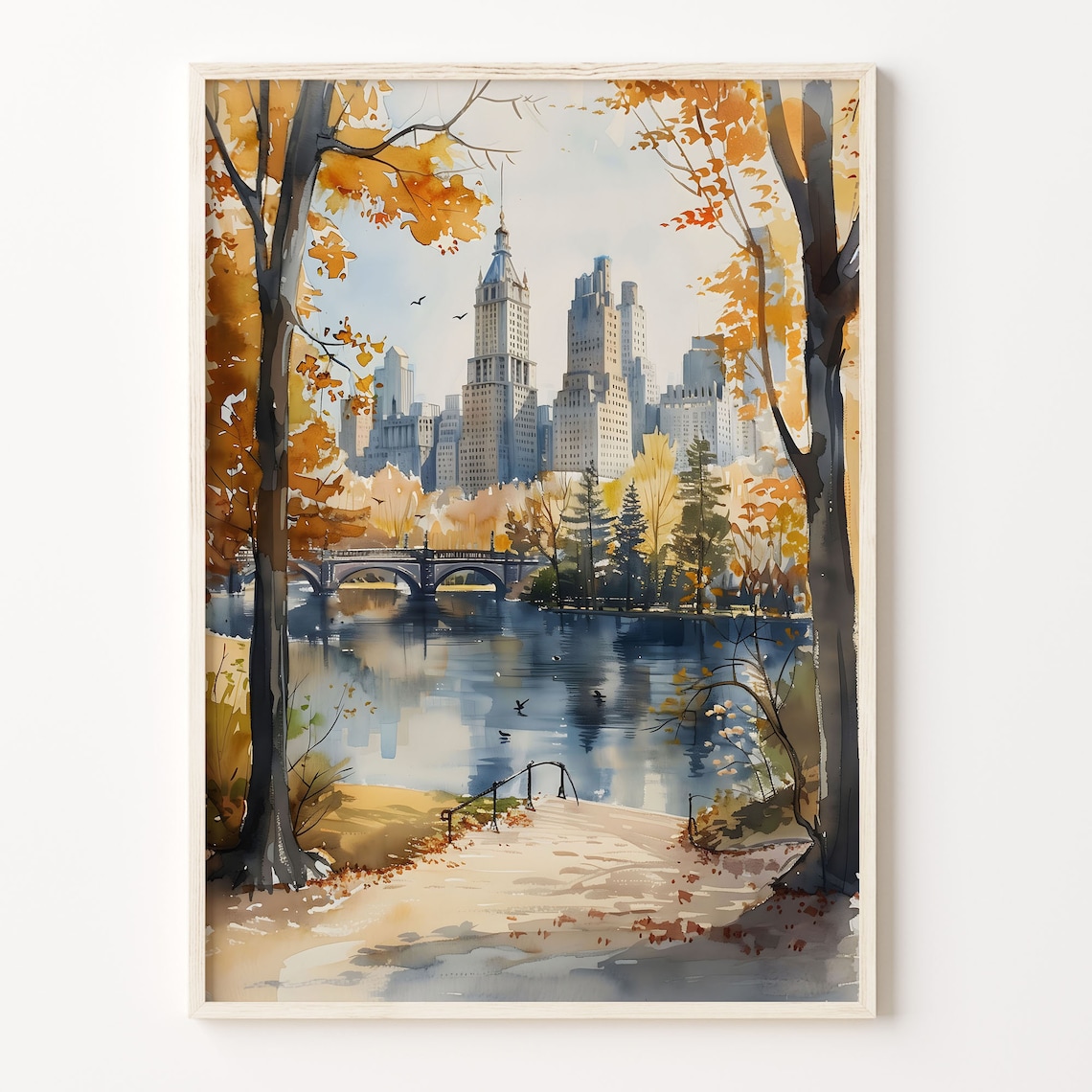 Central Park Watercolor Painting, Winter Scene Art Print