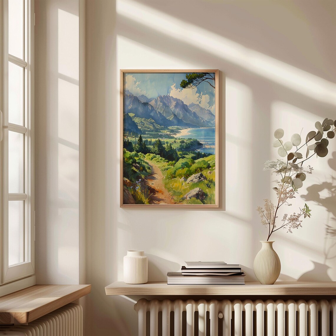 Kaikoura New Zealand Coastal Mountains Watercolor Painting Poster - Image 4
