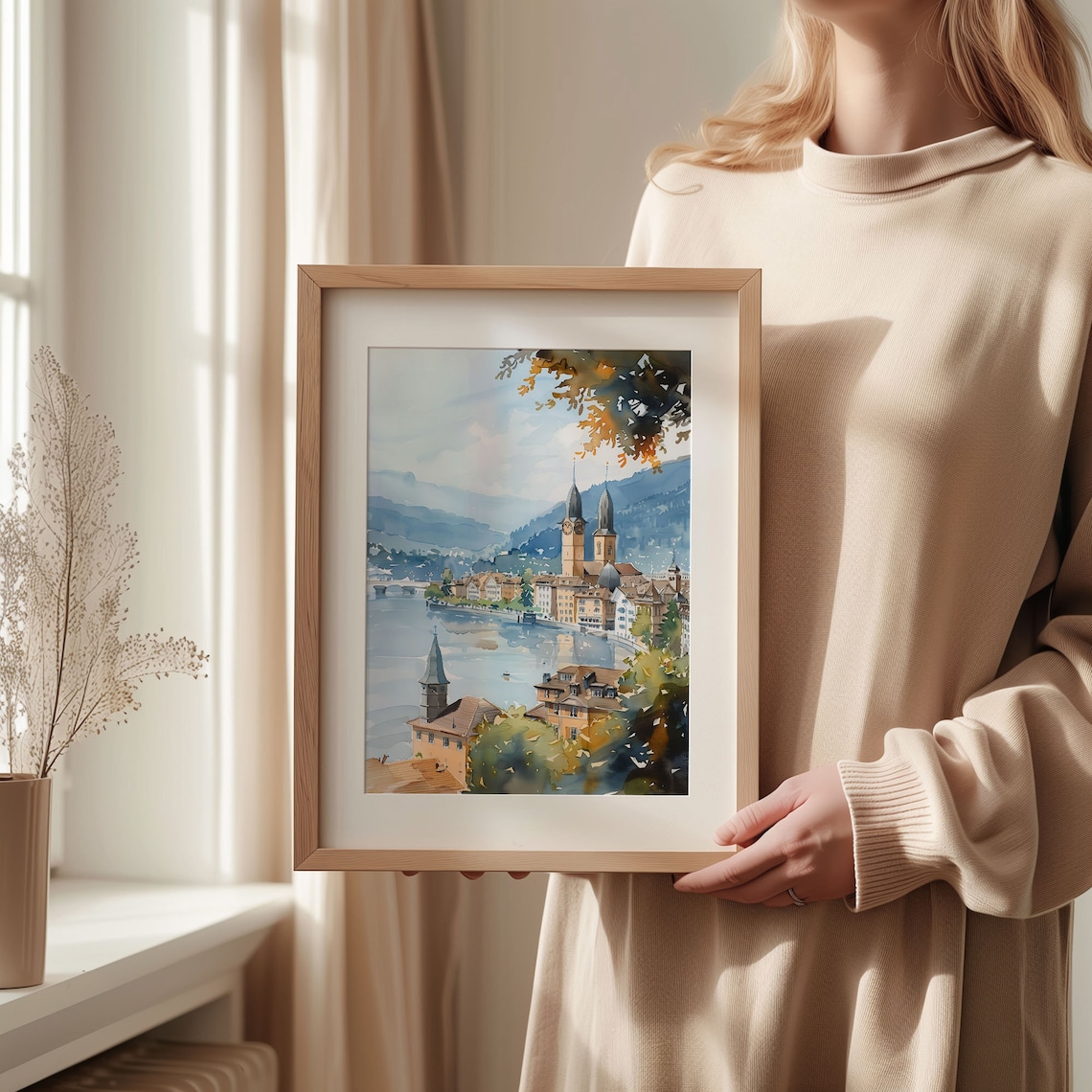 Zurich Watercolor Painting Travel Poster, Switzerland - Image 2