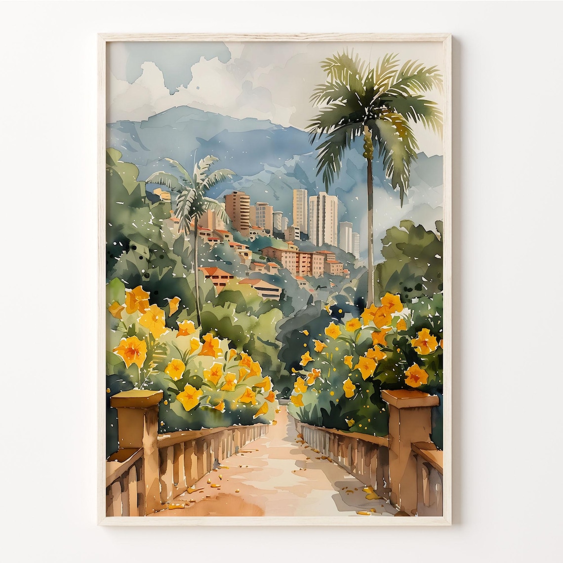 Medellin Watercolor Travel Poster, Colombia City Art