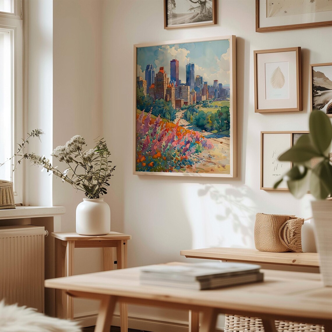 Calgary Canada City Skyline Wildflower Watercolor Painting Poster - Image 3