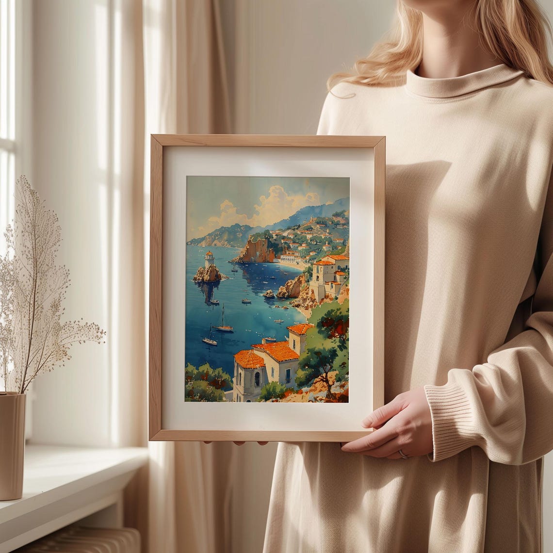 Catalina Island Mediterranean Coastal Bay Watercolor Painting Poster - Image 2