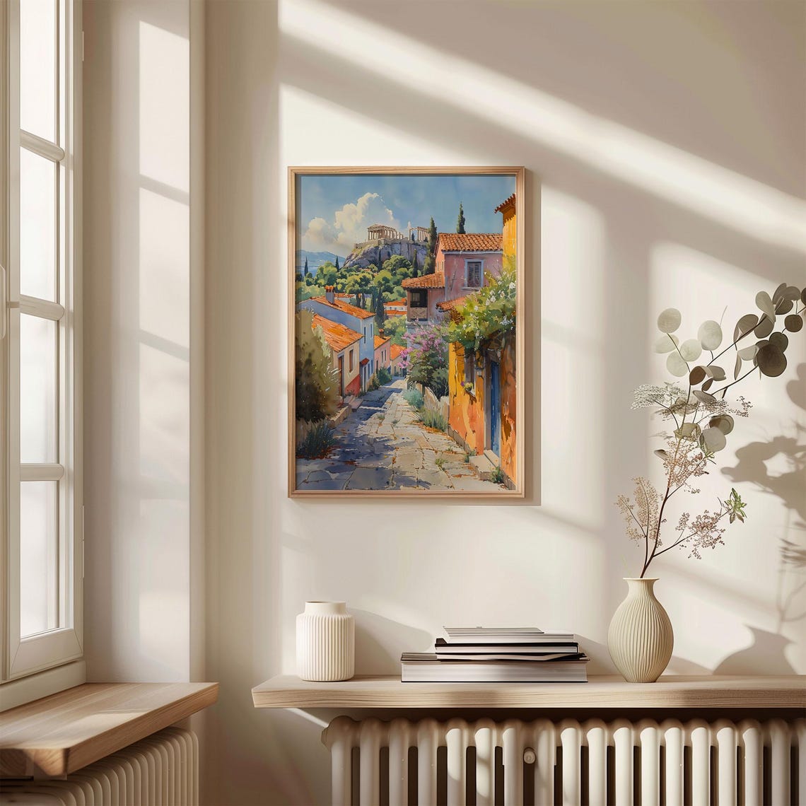 Athens Greece Plaka Lane Acropolis View Watercolor Travel Poster - Image 4