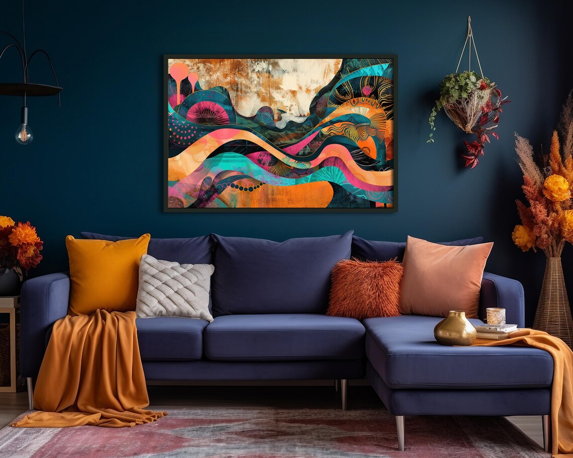 Vibrant Pink Abstract Wall Art Funky Fun Poster Room Decor Bedroom Art Home Decor Unframed Or Framed Print Teal Orange Black - Image 2