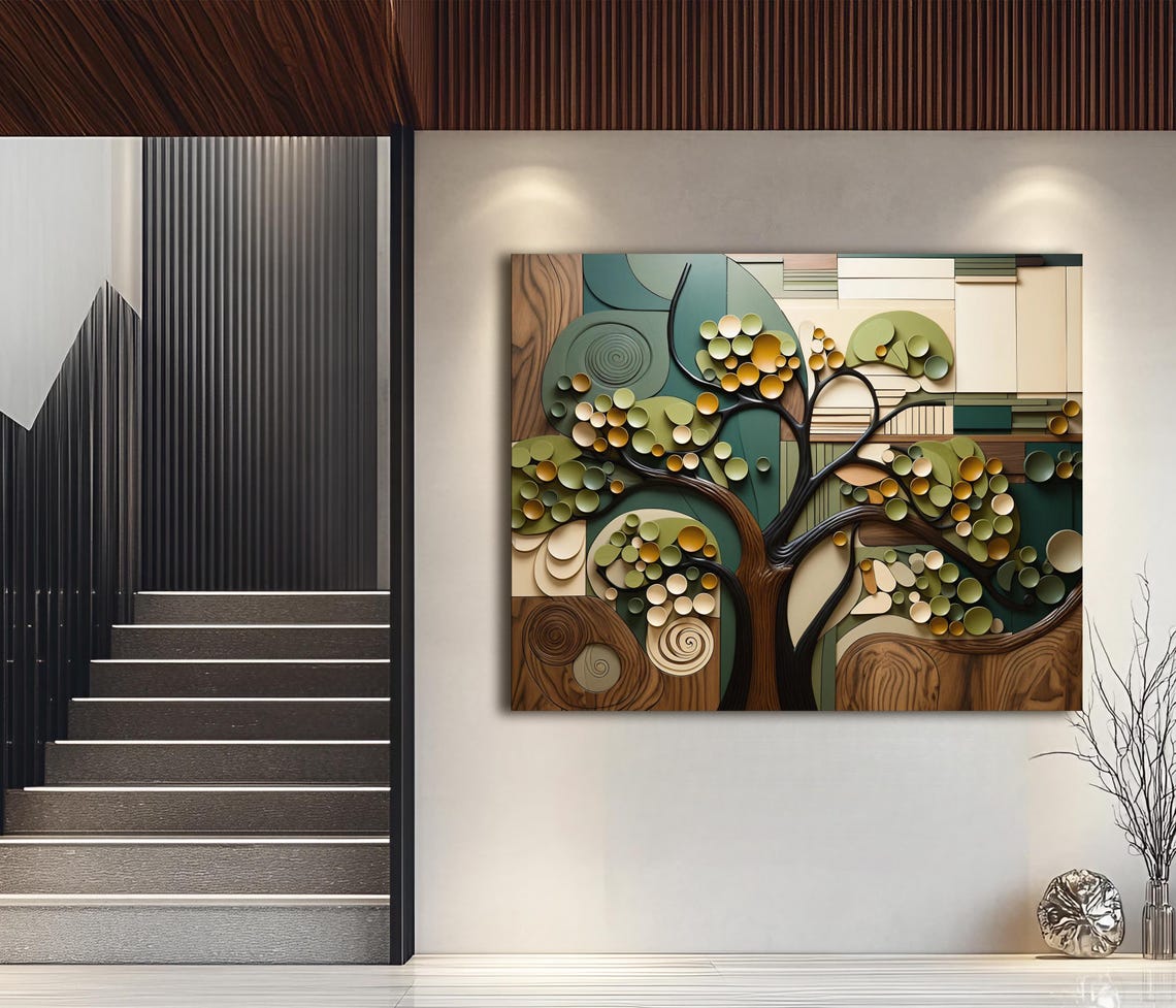 Abstract Tree of Life Green Gold Circles Wood Grain Modern Poster - Image 4