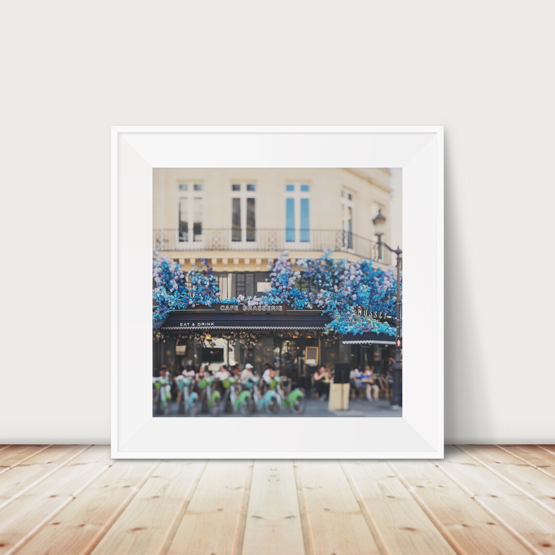 Paris Café Brasserie Blue Flower Awning Pastel Photography Poster