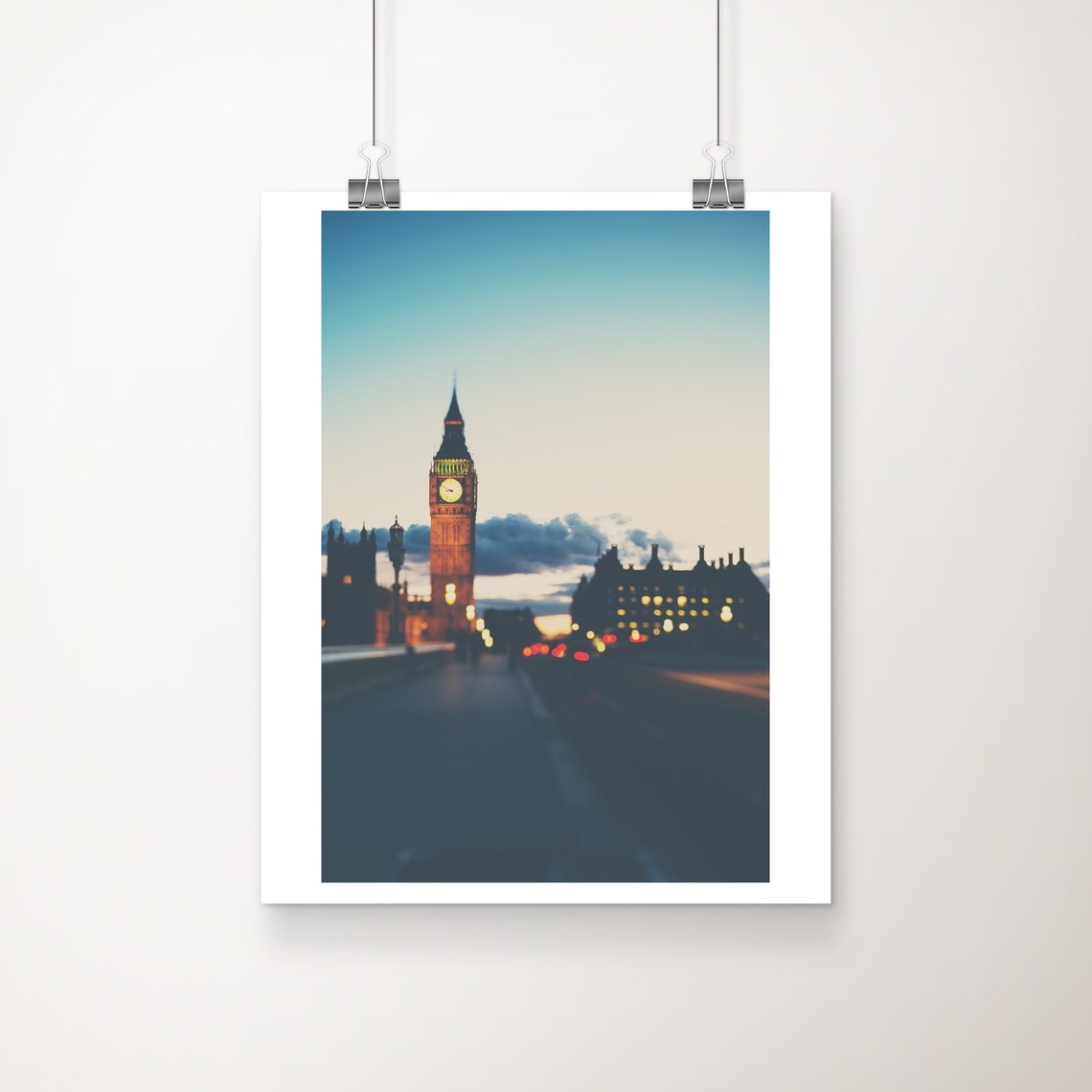 London Big Ben Twilight Skyline From Bridge Cityscape Night Poster