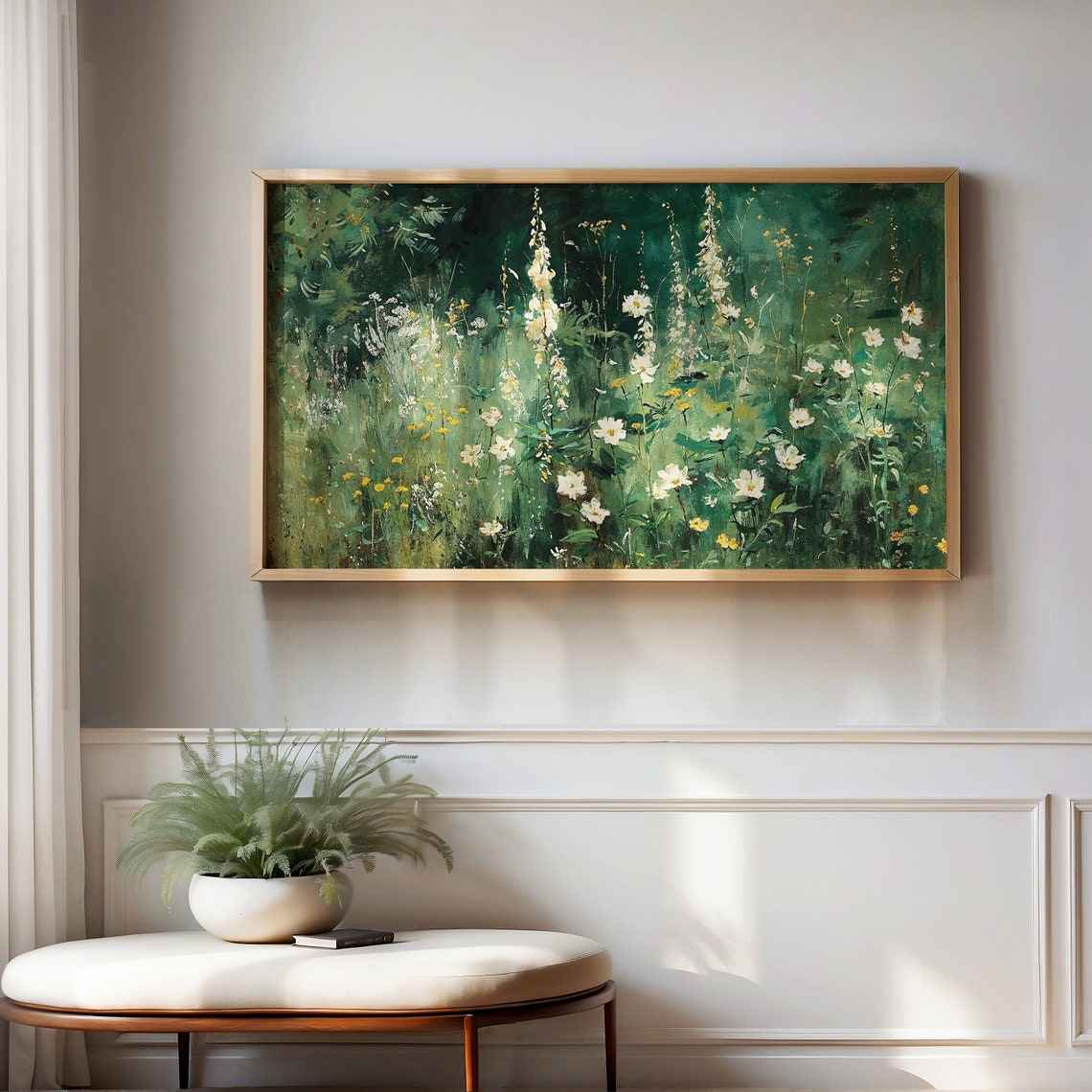 White Wildflowers Green Meadow Impressionist Floral Painting Poster - Image 4