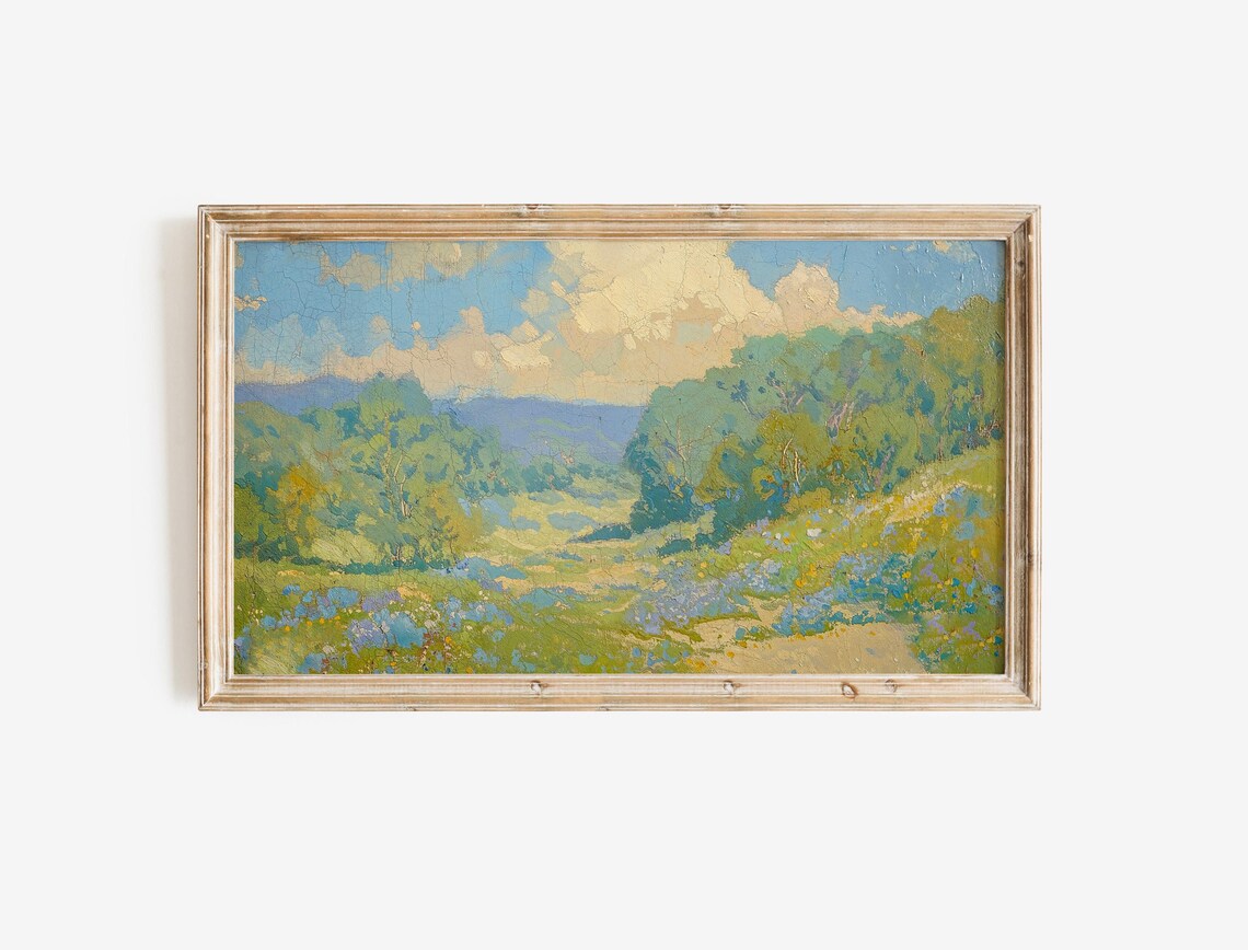 Spring Floral Meadow Landscape Vintage Oil Painting TV Frame Poster - Image 2