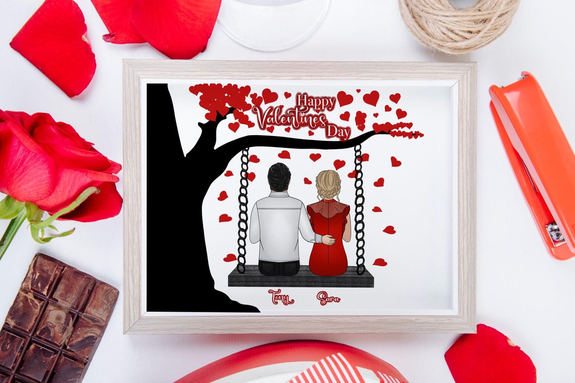 Personalised Couple Swing Heart Tree Happy Valentines Day Poster