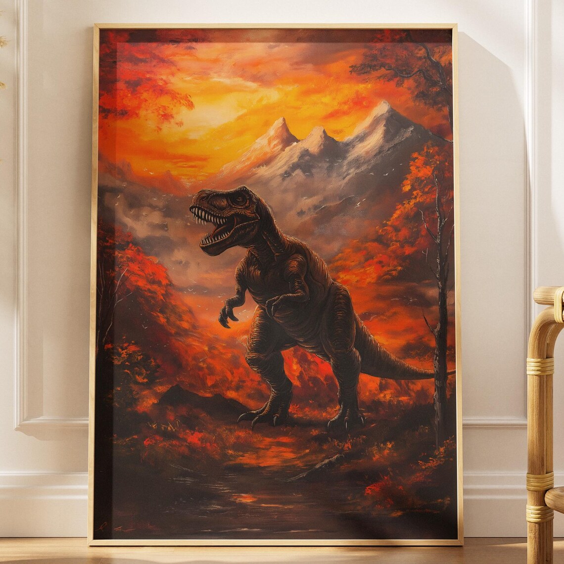 Autumn Trex, Fiery Mountain Landscape Art Print