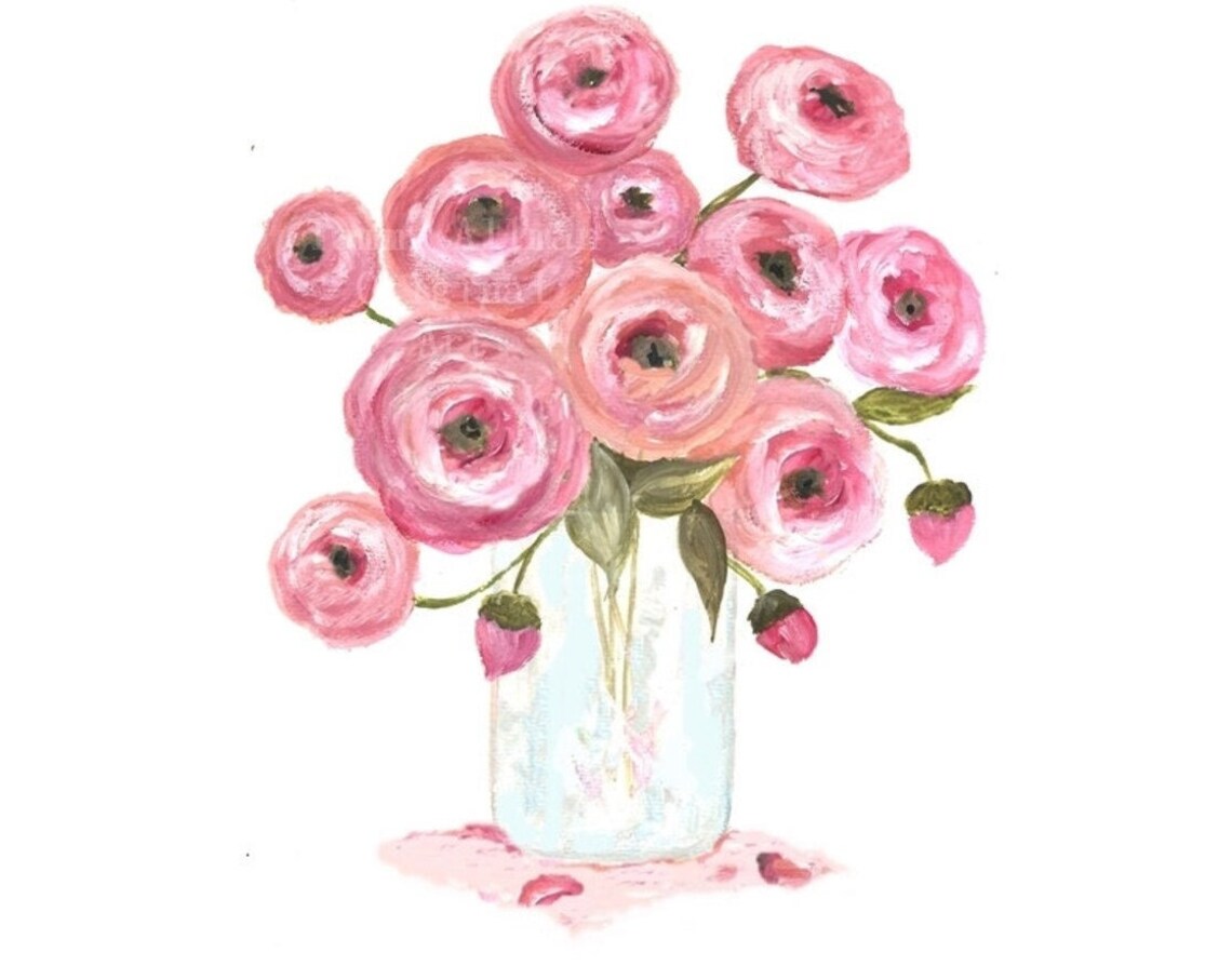 Ranunculus Watercolor Floral Vase Series Art Print