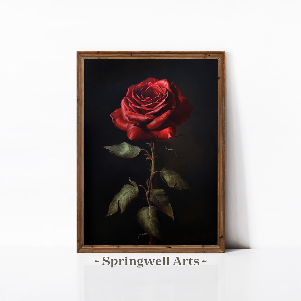 Moody Red Rose Vintage Botanical Art Print