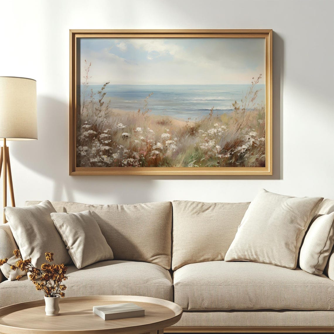 Summer Coastal Meadow White Wildflowers Seaside Ocean Art Poster - Image 4
