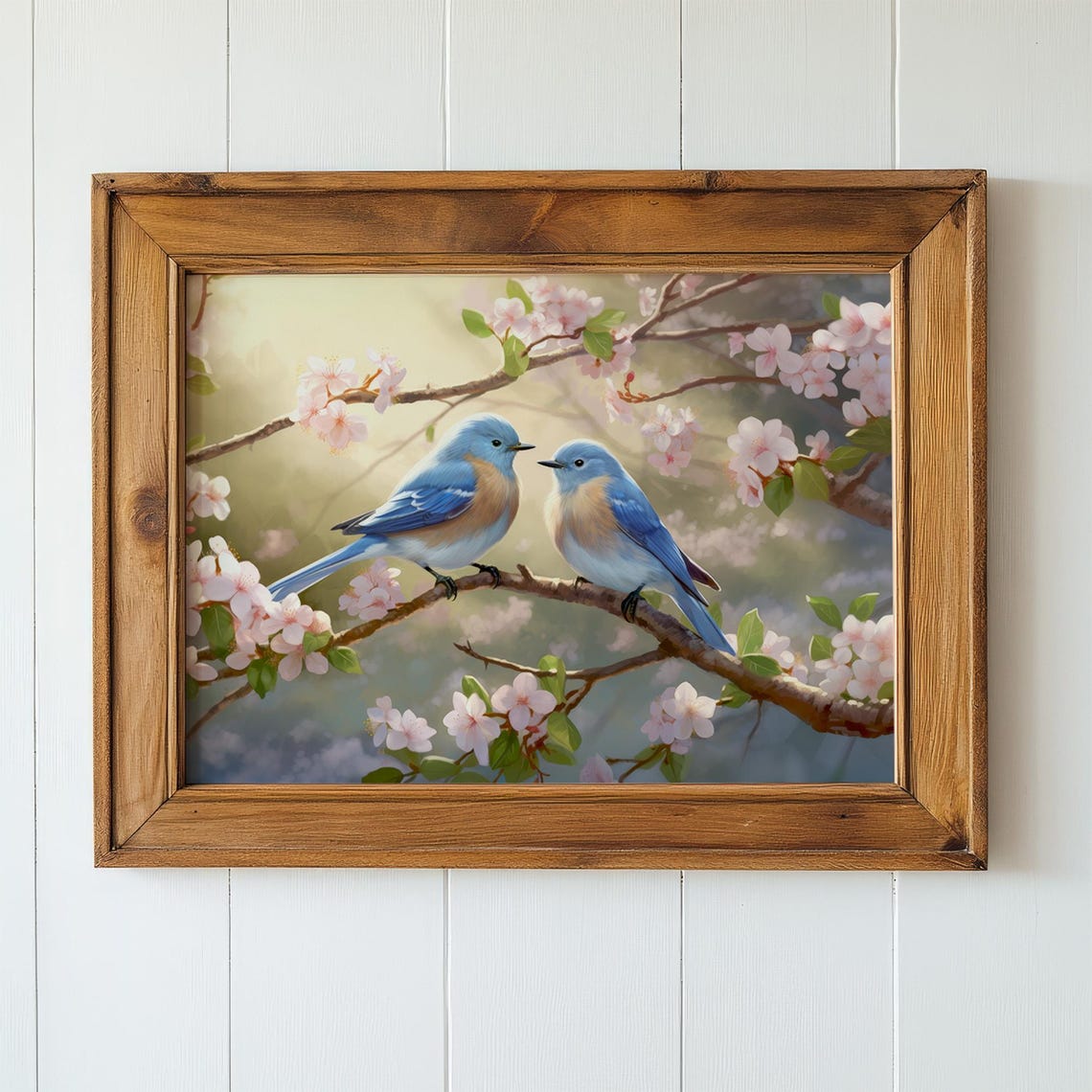 Two Bluebirds On Cherry Blossom Branch Romantic Spring Birds Poster