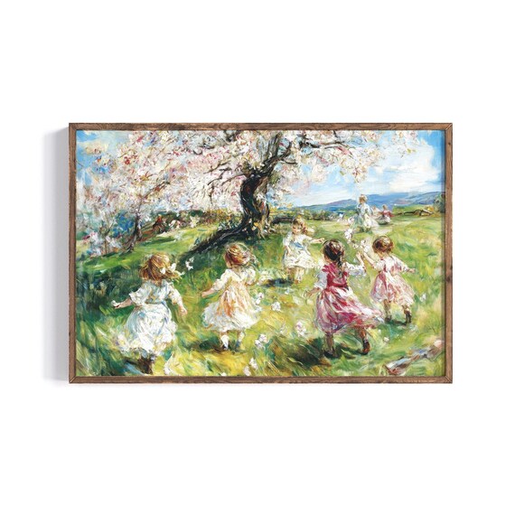 Children Dancing Under Blossom Tree Impressionist Painting Wall Poster