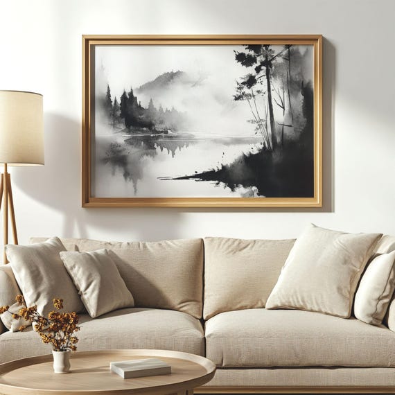 Black And White Watercolor Landscape Art Print