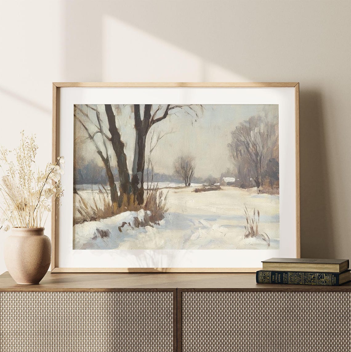 Minimalist Winter Snow Landscape Painting Serene Calm Wall Poster - Image 3