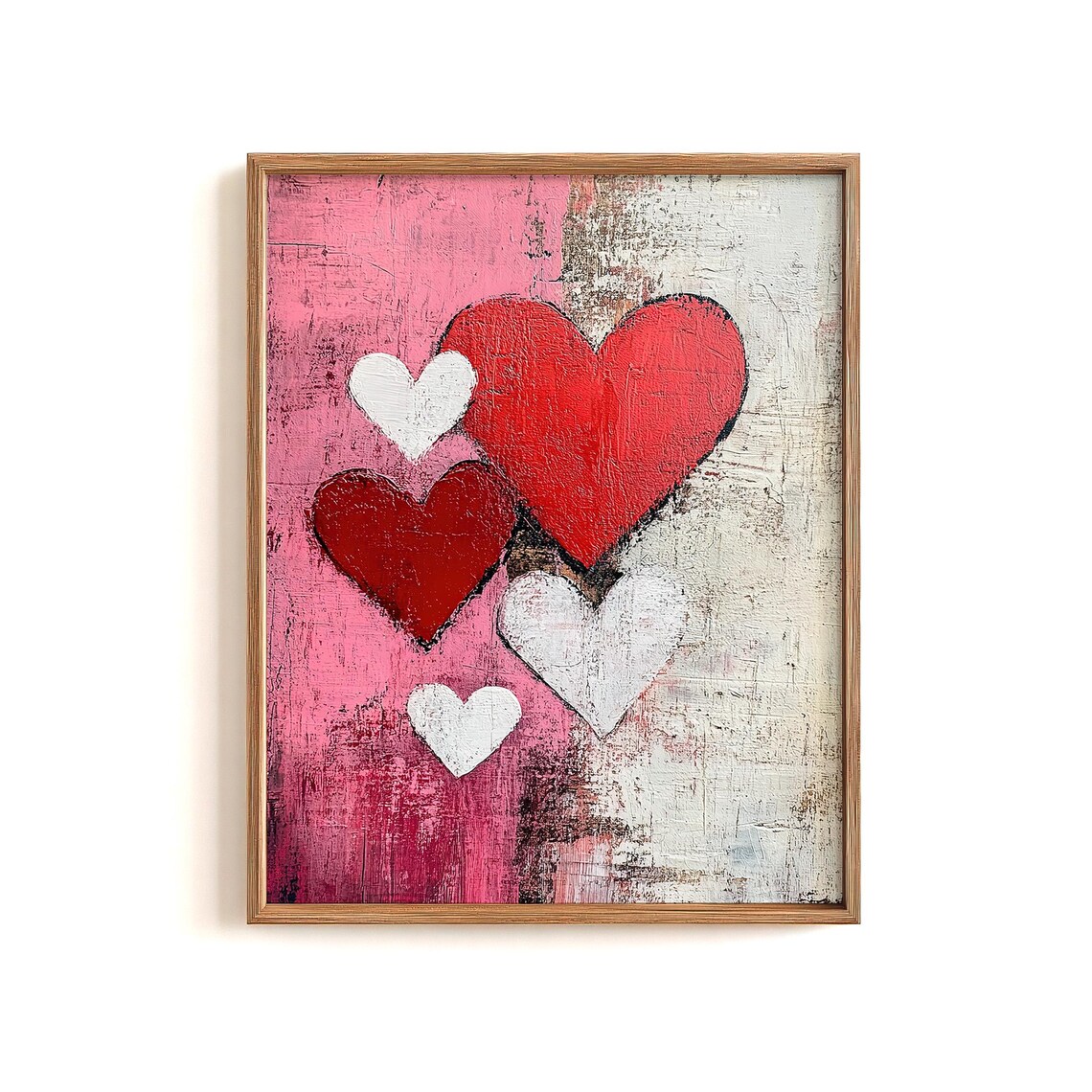 Red and White Hearts Abstract Painting Valentine Love Wall Poster - Image 2
