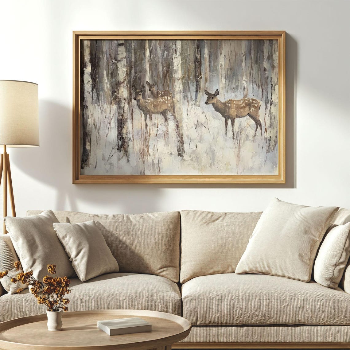 Deer Herd Snowy Birch Forest Vintage Woodland Winter Scene Poster - Image 5