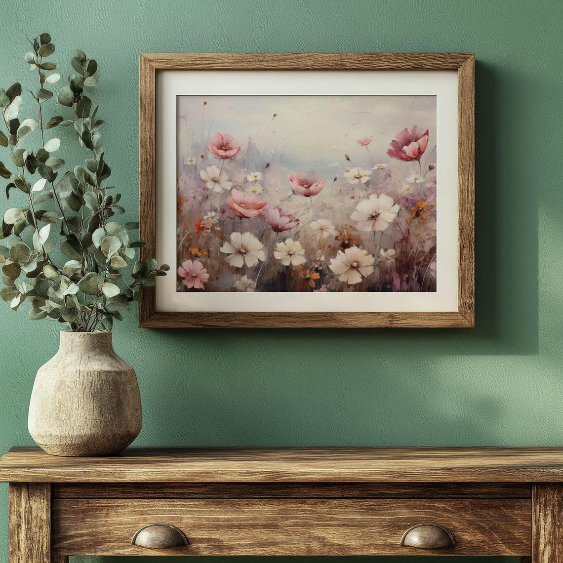 Pink White Wildflower Field Bloom Cosmos Poppies Spring Art Poster - Image 3