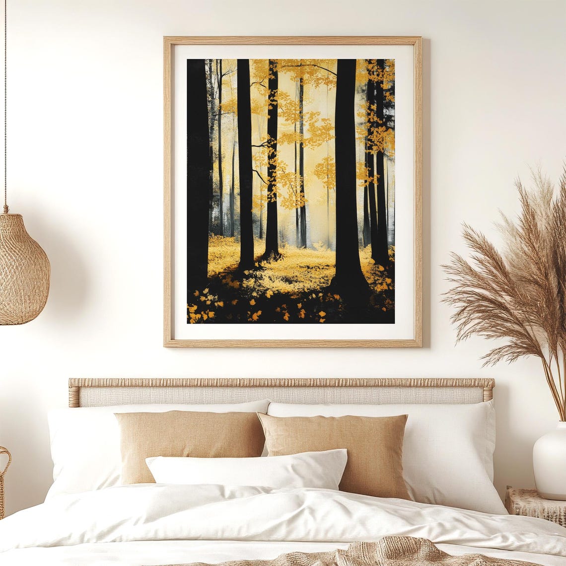 Fall Forest Abstract Print Yellow Black Trees Silhouette Modern Minimalist Poster Instant Golden Wall Decor - Image 2