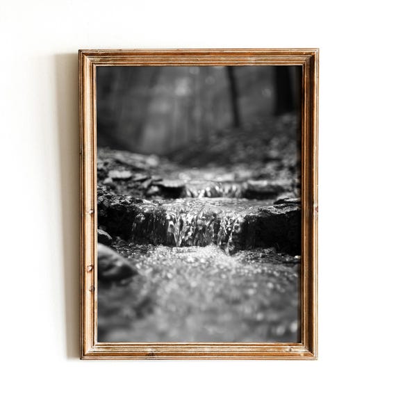 Monochrome Waterfall Photo Print, Minimalist Nature