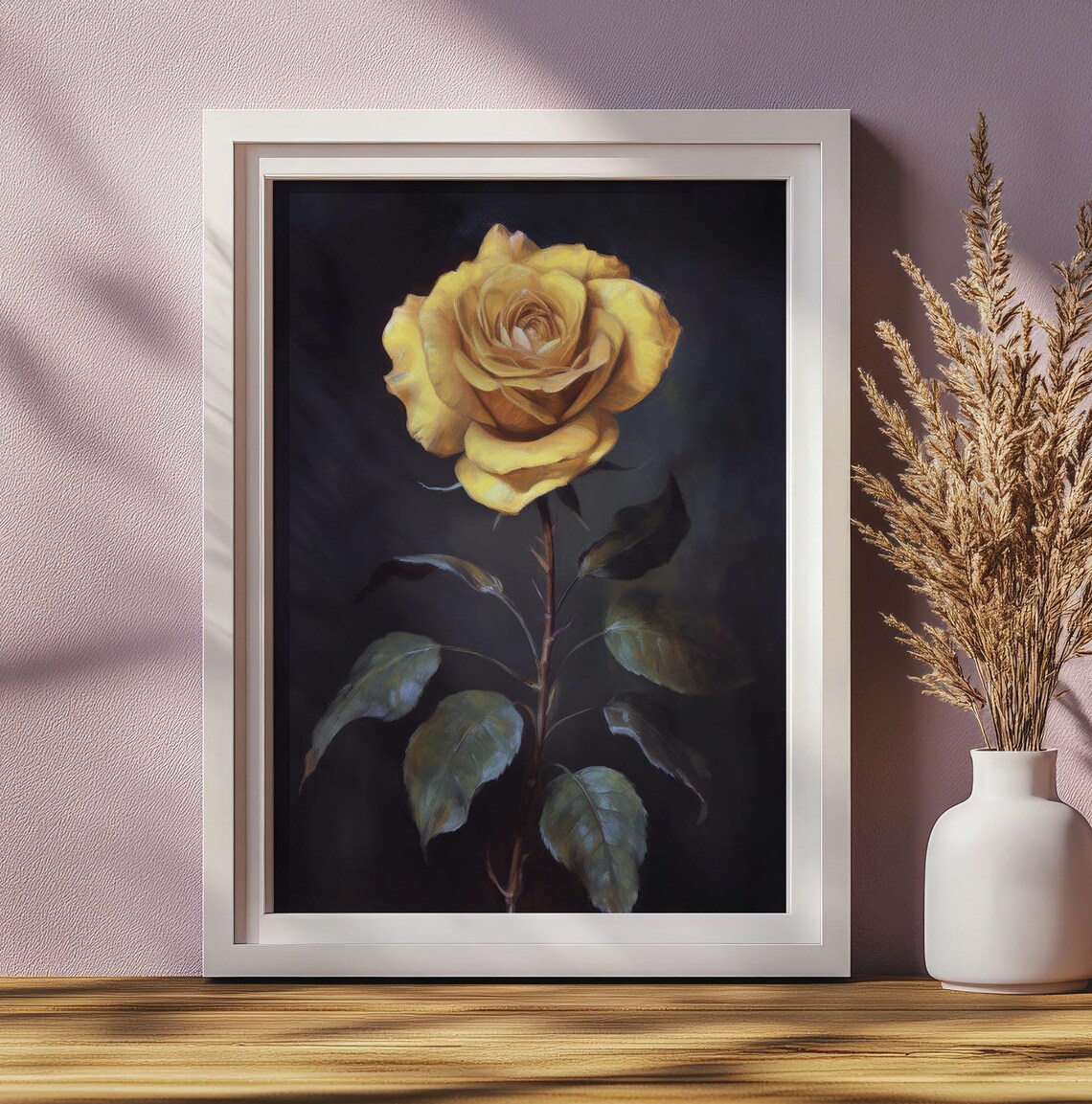 Golden Yellow Rose Dark Elegant Moody Floral Botanical Art Poster - Image 4